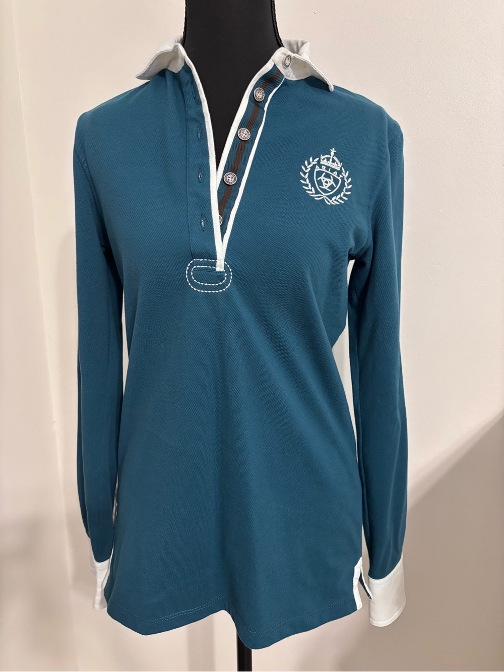 Ariat Since 1993 Womens Med Turquoise  Long Sleeve Rugby Polo Shirt Equestrian